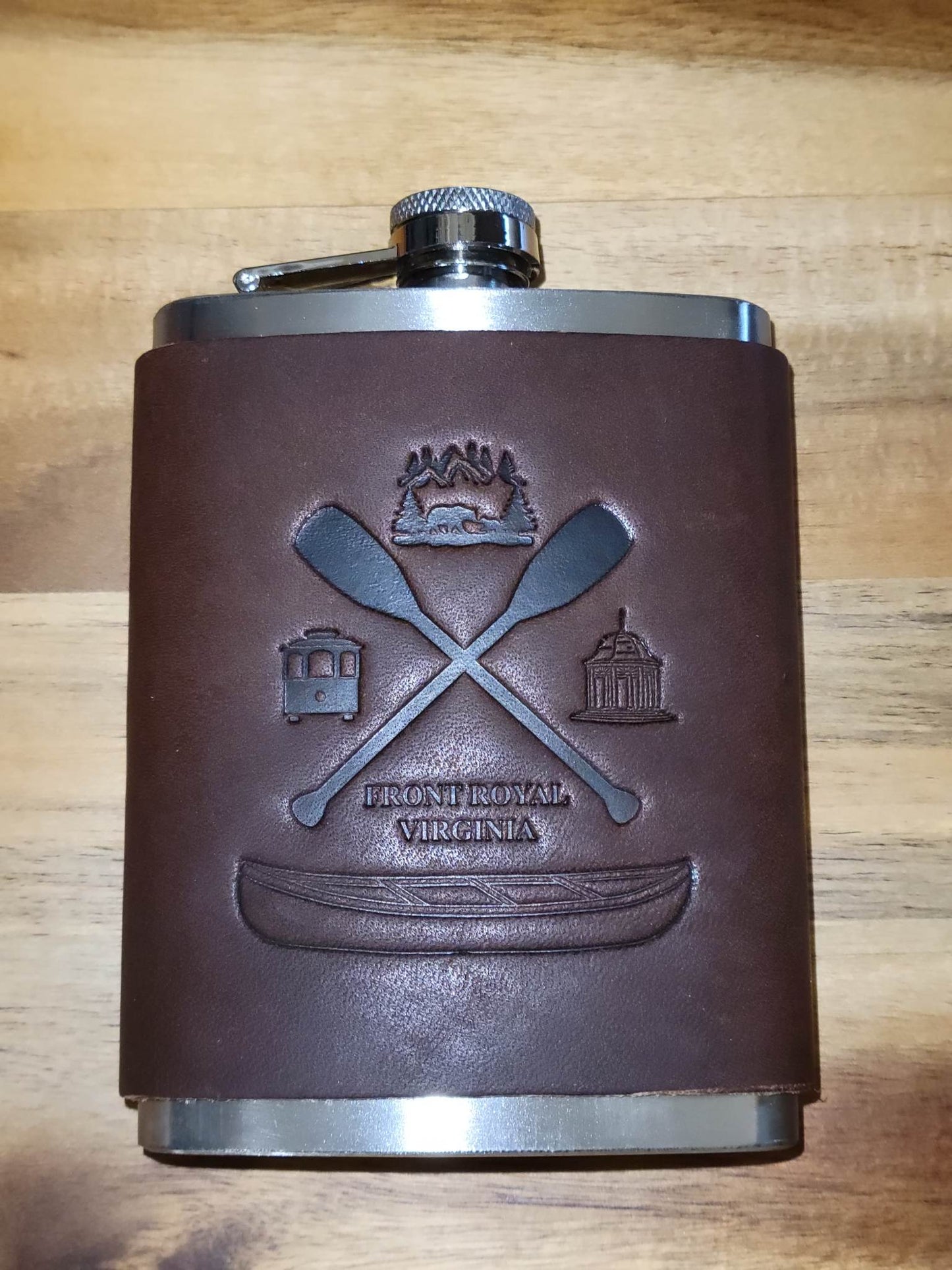 Front Royal, VA Leather Wrapped Copper Coated Flasks