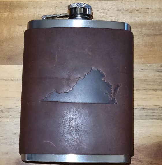 Virginia State USA Leather Wrapped Copper Coated Flask