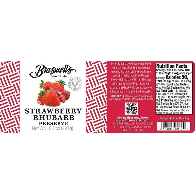 Braswell's Strawberry Rhubarb Preserve 10.5 oz